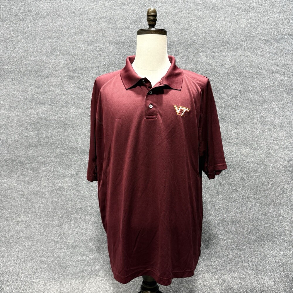 Virginia Tech Hokies Polo Mens 2XL Maroon Russell Athletic VT Performance Shirt